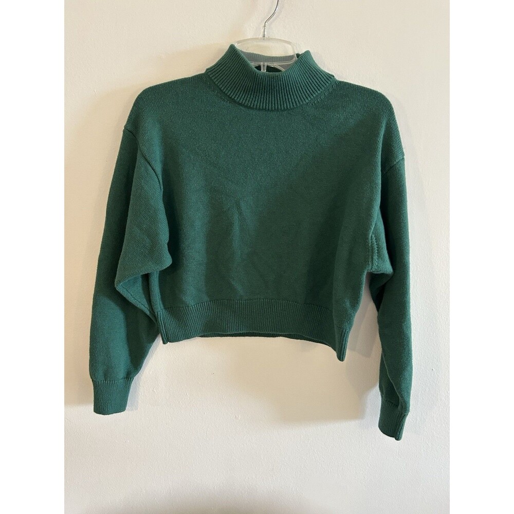 Aritzia Wilfred Free Harper Merino Wool Ribbed Cropped Sweater Green Size S